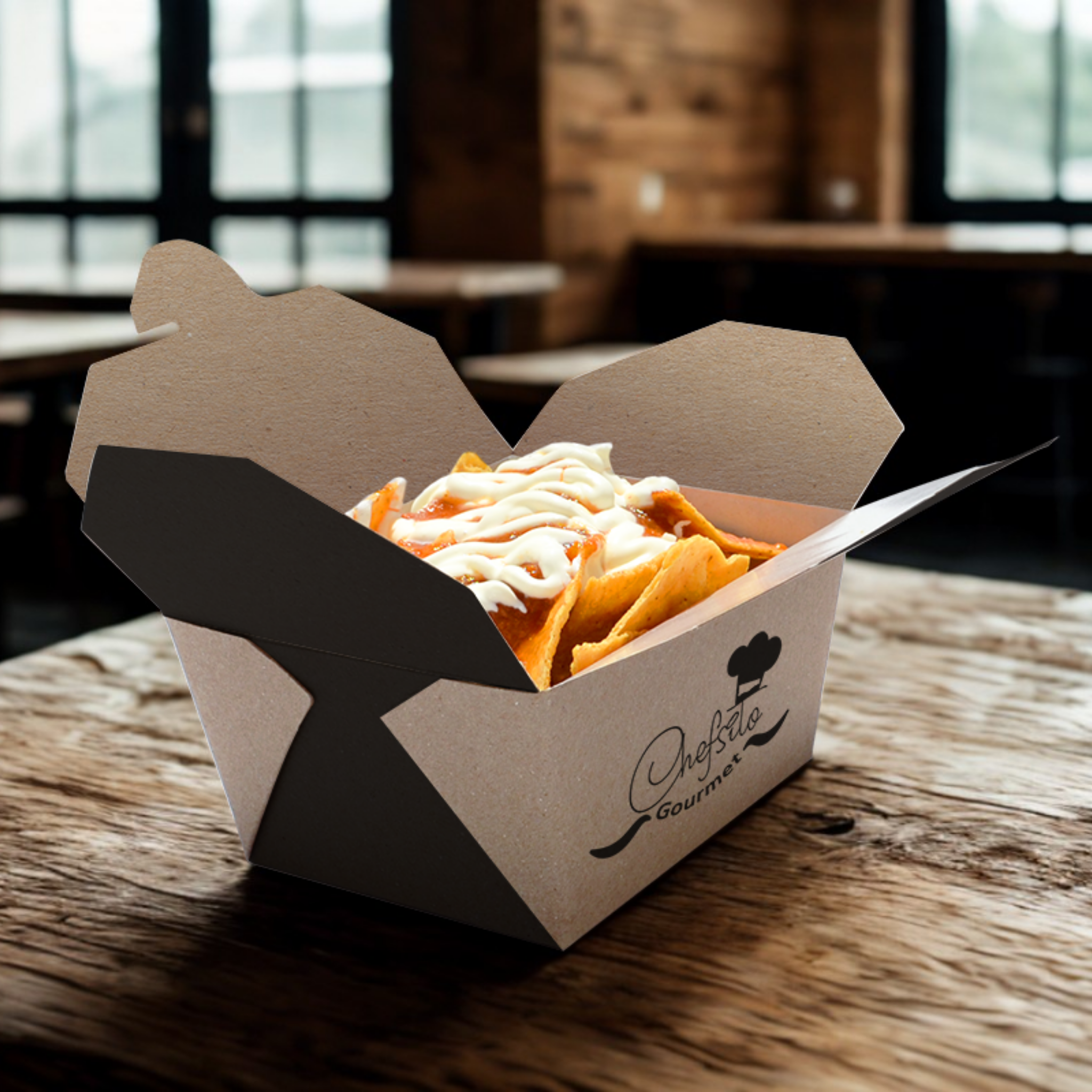 Contenedor kraft con chilaquiles