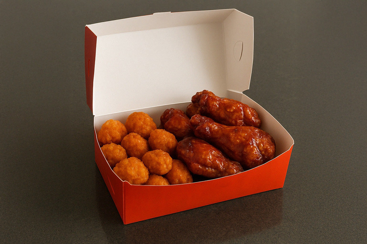 caja rectangular para alitas y bonlees