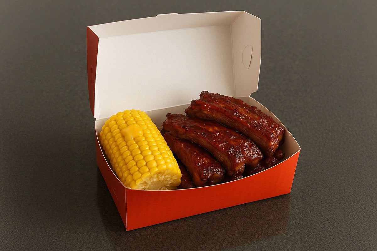 caja rectangular para costillas y elotes