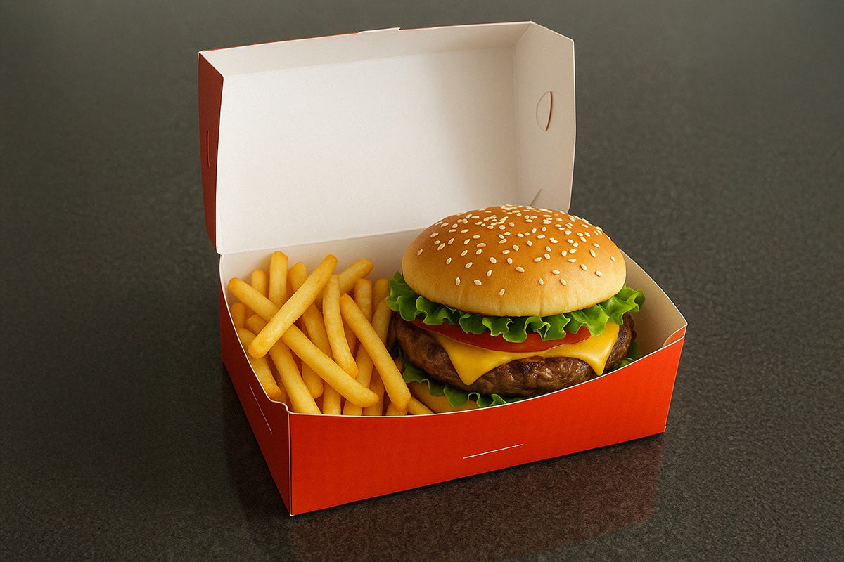 Caja rectangular para hamburguesa y papas