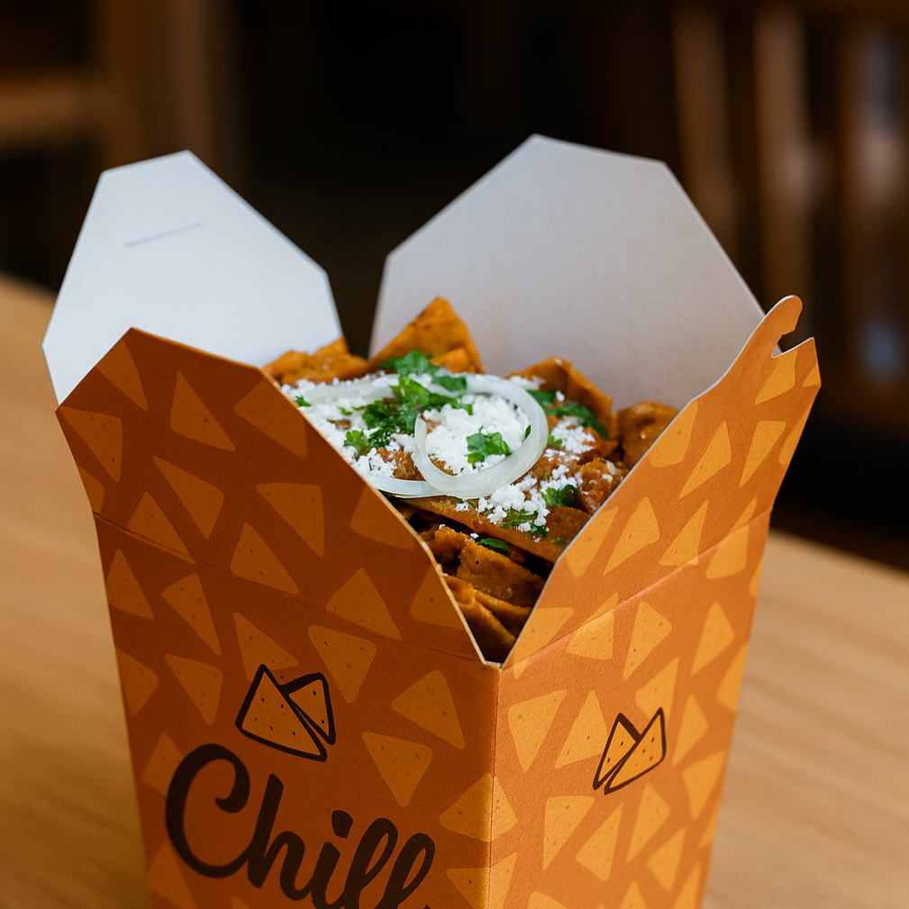 Caja para chilaquiles con impresión personalizada