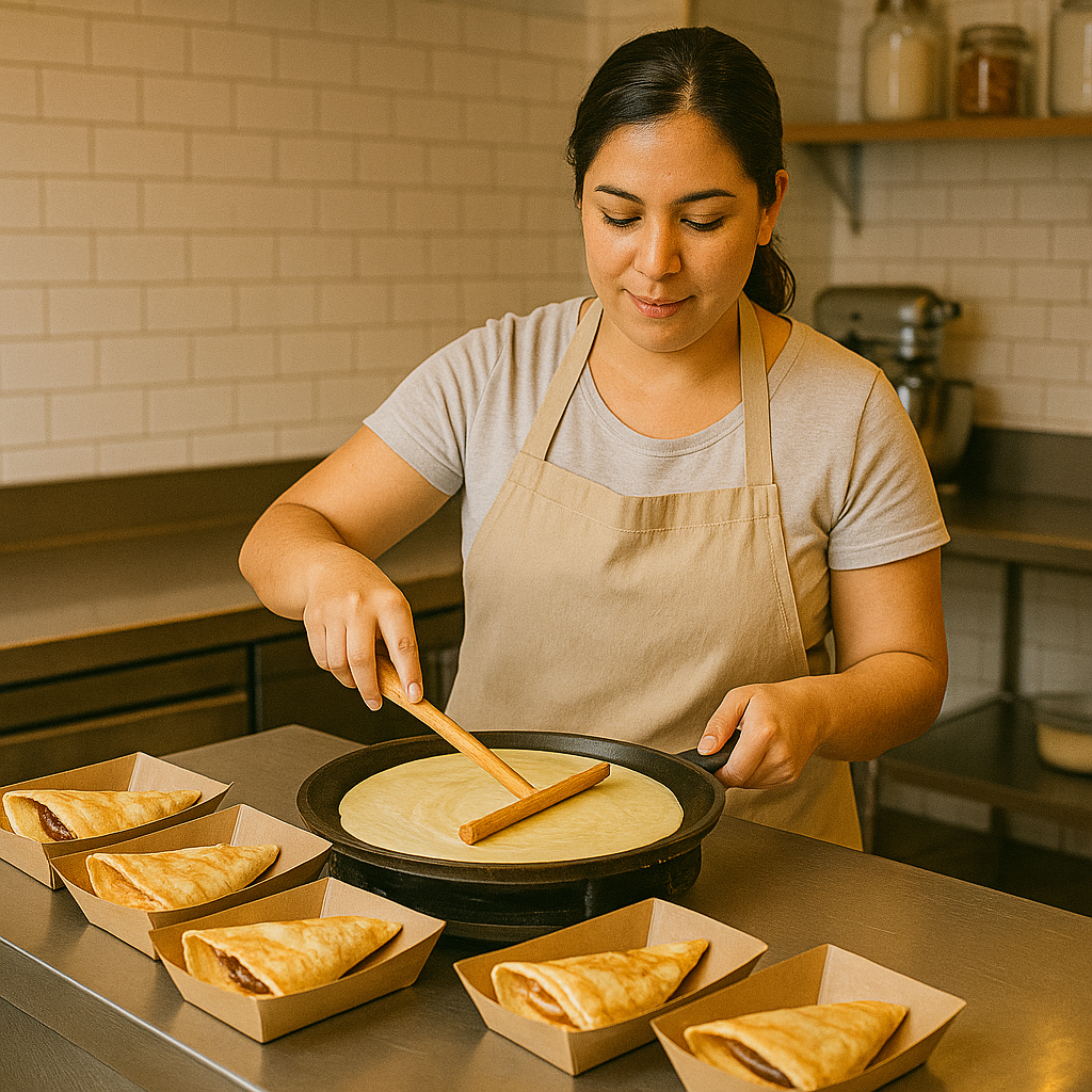 Creperia con crepas en empaques de carton