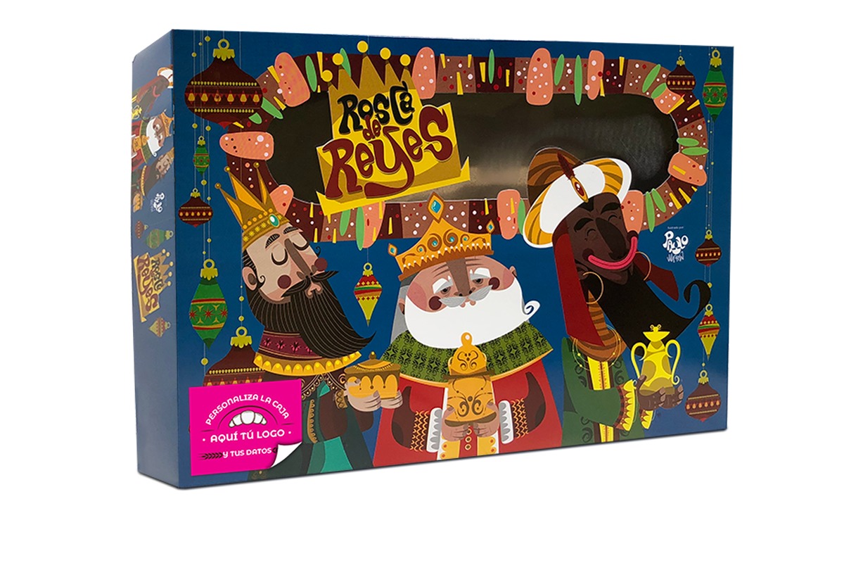 Caja para rosca de reyes personalizada con etiqueta a todo color