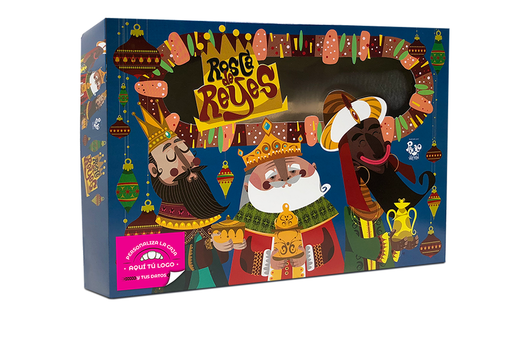 Caja para rosca de reyes personalizada con etiqueta a todo color