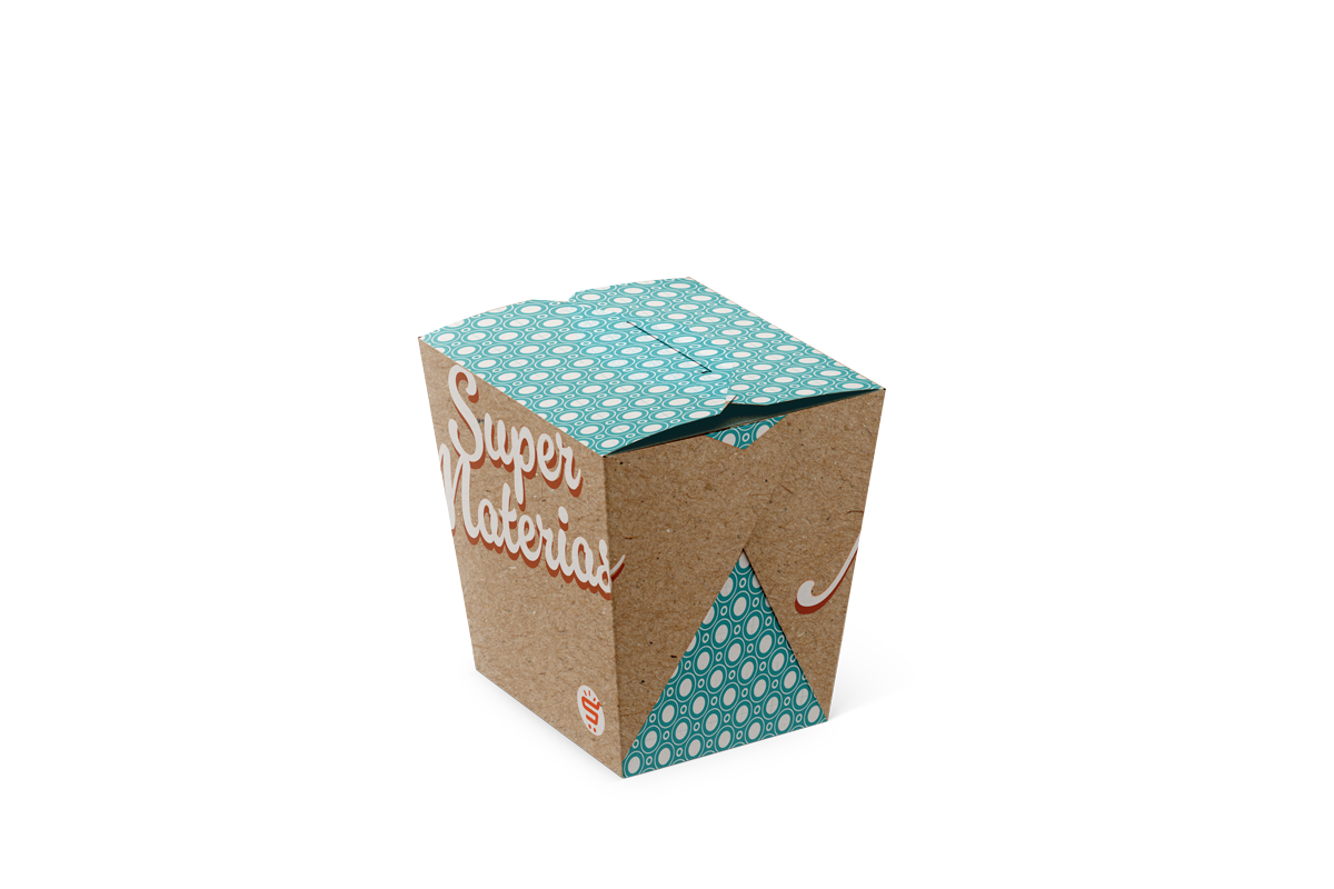 Caja para Comida China, Chilaquiles, Pasta o Ensaladas, Kraft Personalizada, Interior Plastificado
