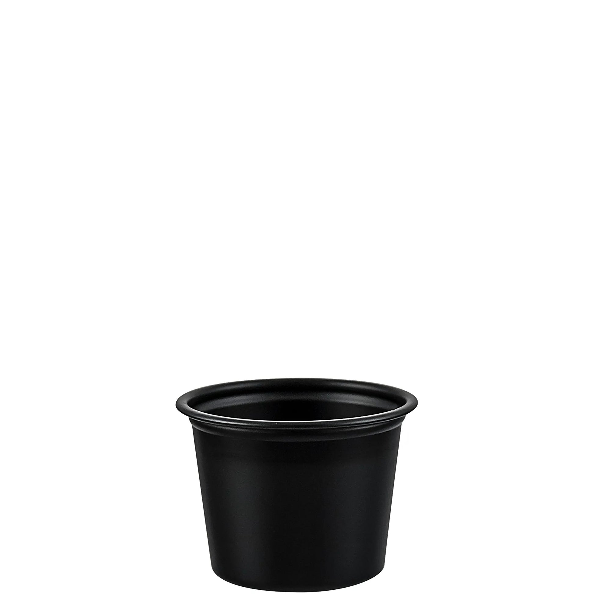 Vasito de Plástico Negro para Salsas y Aderezos, (Soufflé) Marca SOLO® (2,500 pzas.)