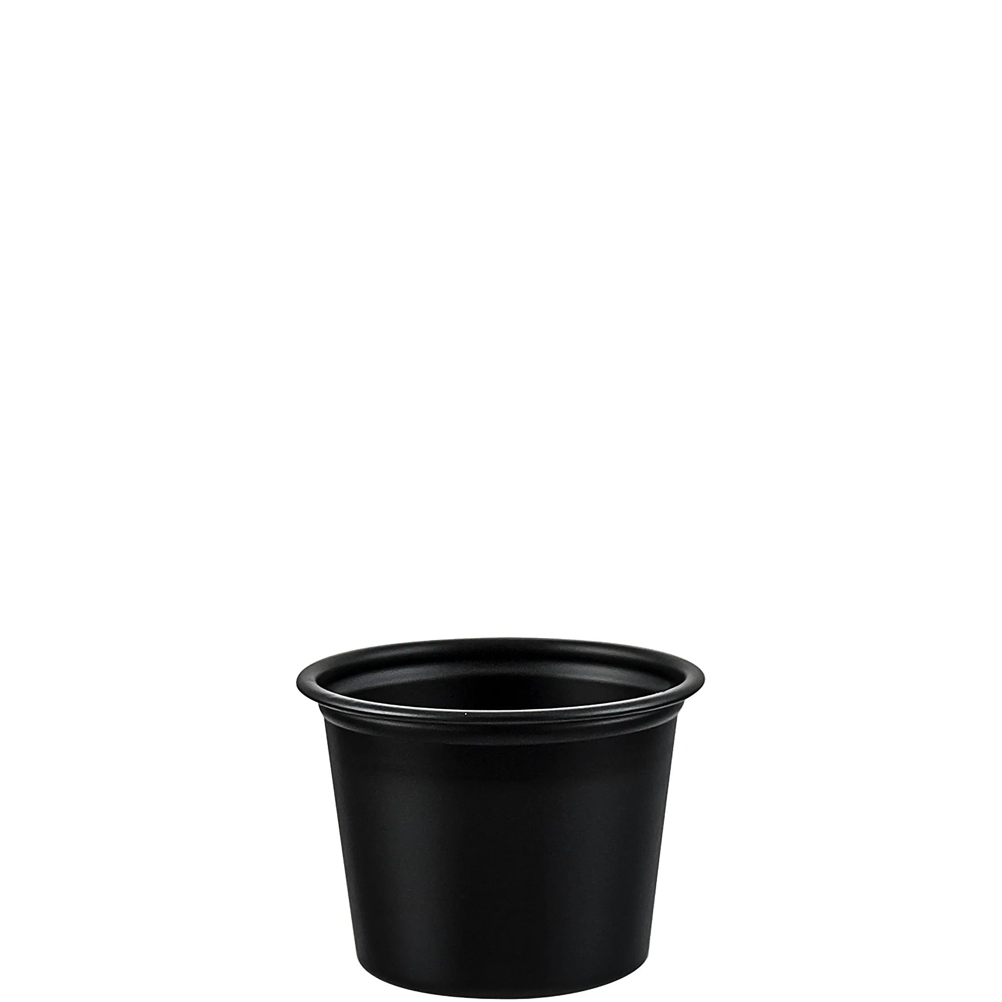 Vasito de Plástico Negro para Salsas y Aderezos, (Soufflé) Marca SOLO® (2,500 pzas.)