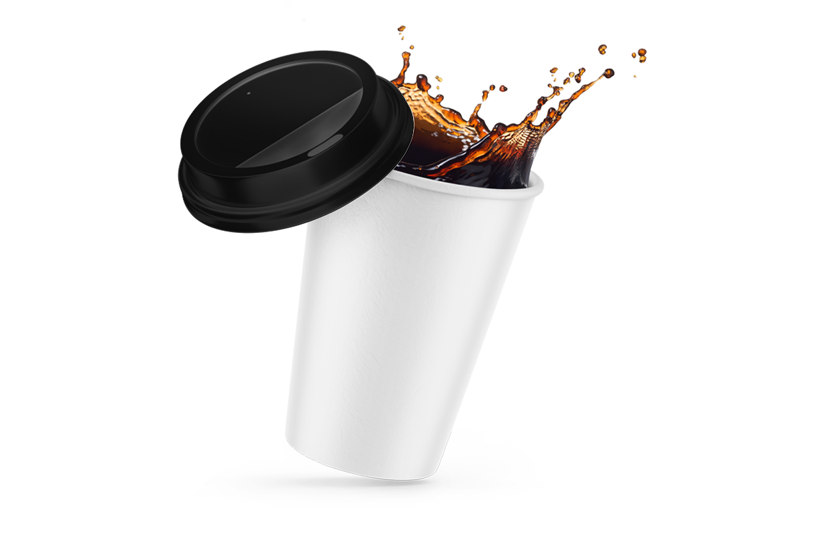 Vaso de papel blanco con tapa negra