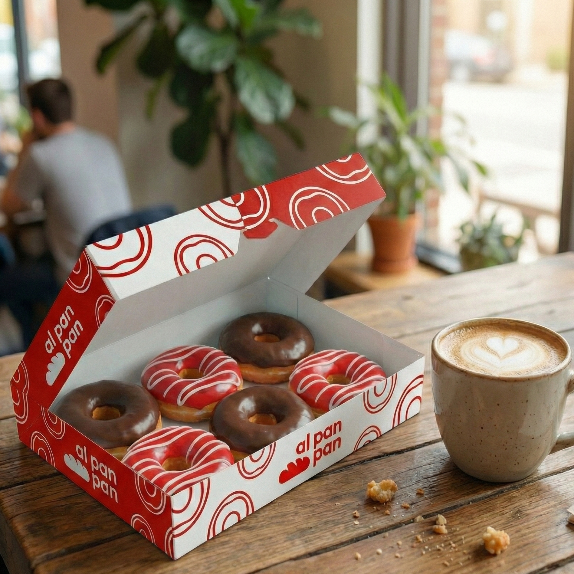 caja para donas con impresion personalizada en cafeteria