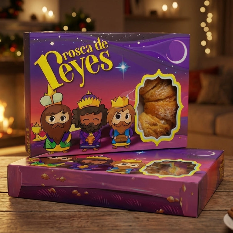 Caja para la rosca de reyes con diseno para ninos
