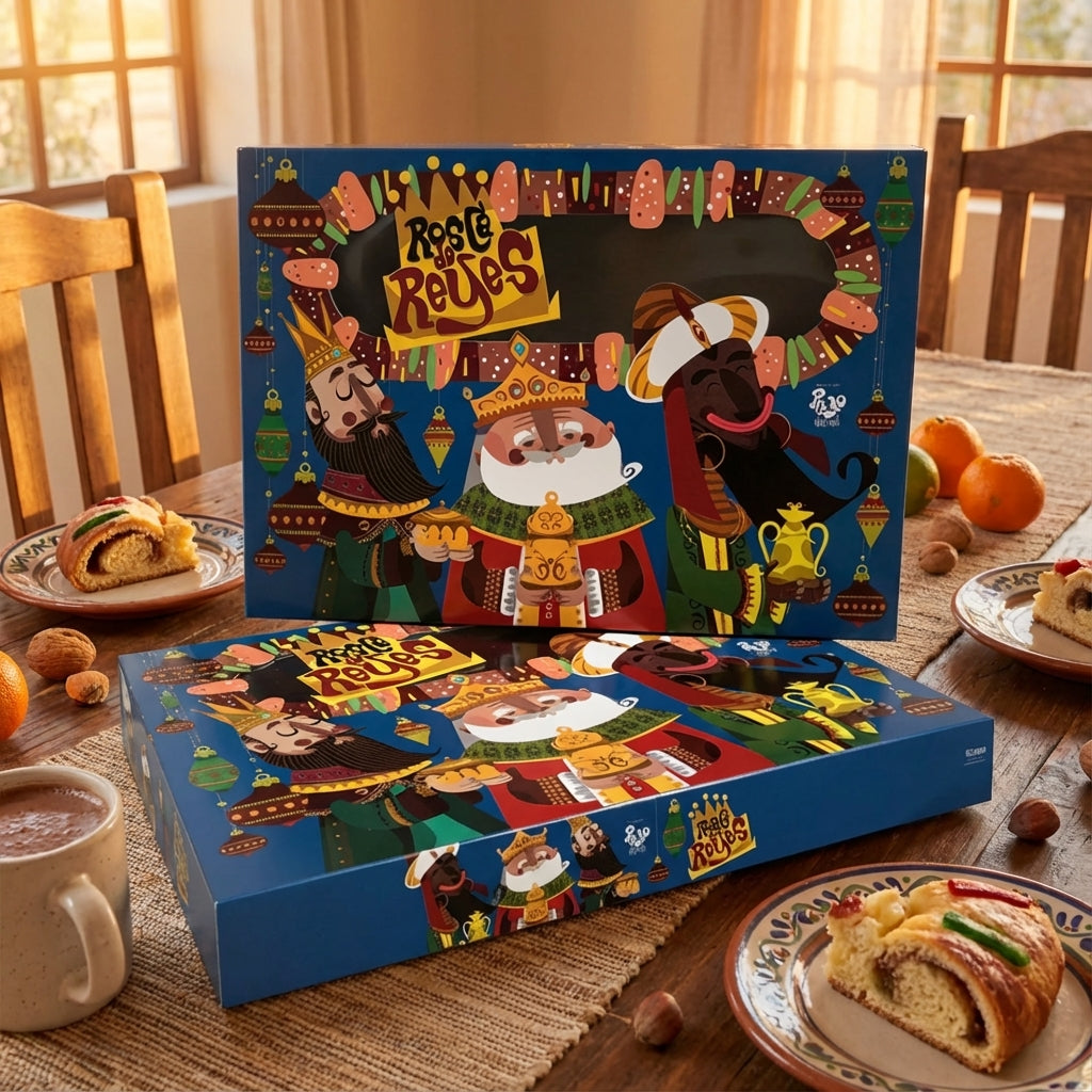 Caja para rosca de reyes Paulo en la mesa de un comedor