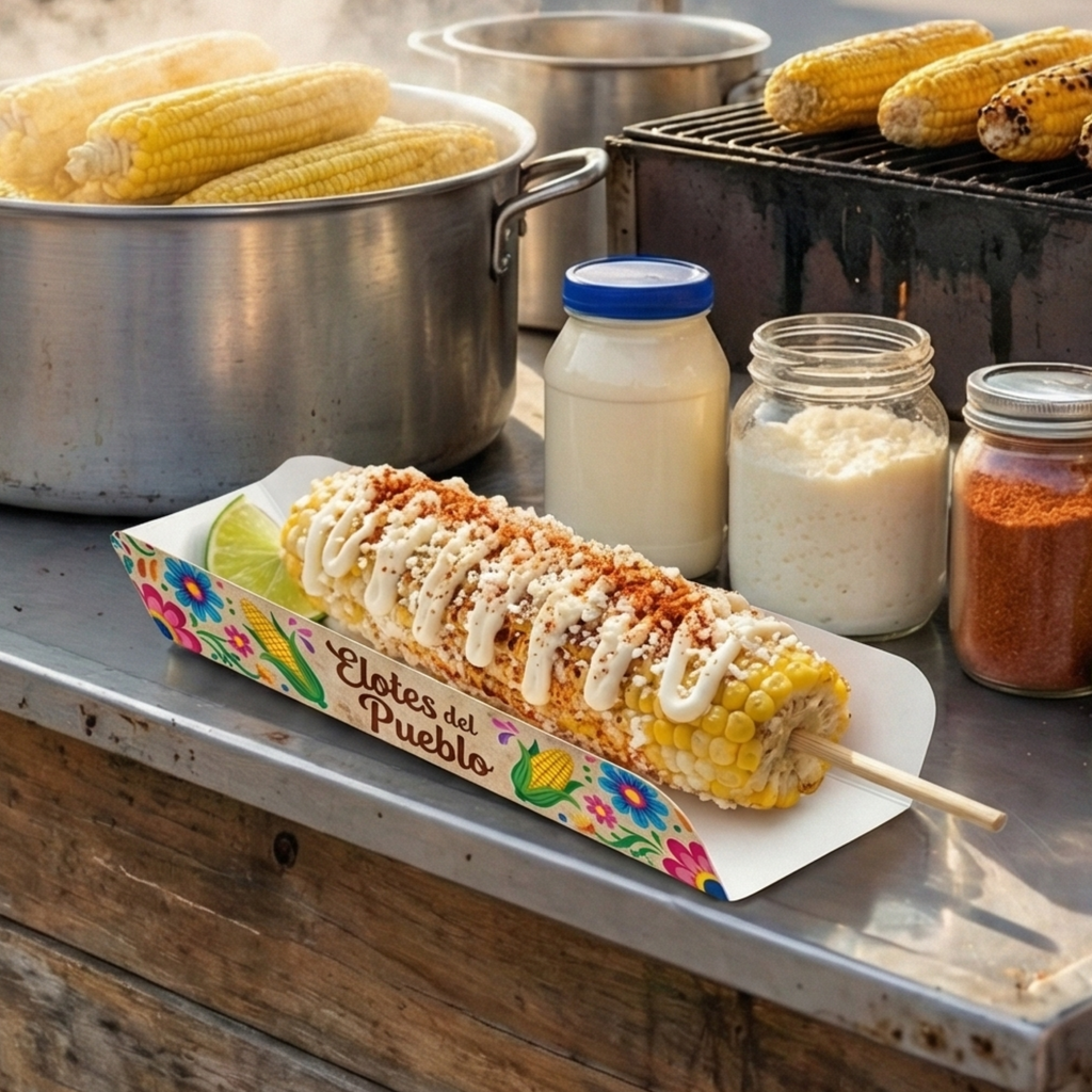Charola de carton para elotes, personalizada