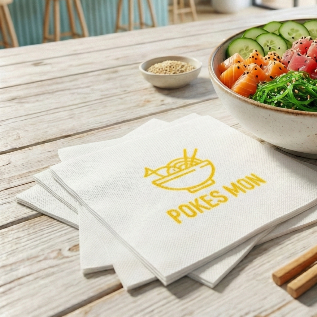 Servilletas blancas personalizadas a 1 color para mesas de restaurantes y cafeterías