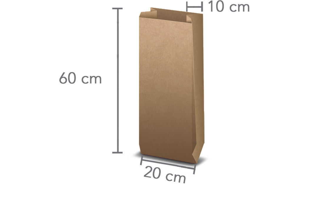 Medidas de Bolsa de Papel para Panadería y Alimentos para Llevar, Kraft, No. 35, 20 x 60 x 10 cm