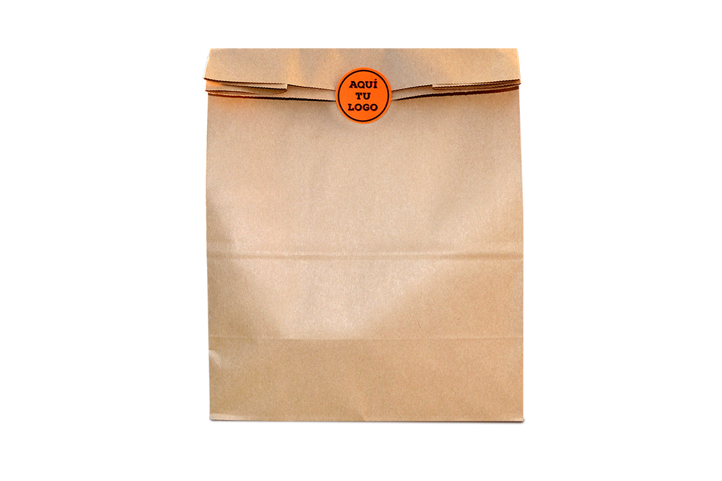 Bolsa de papel para enviar comida o compras, con etiqueta adhesiva