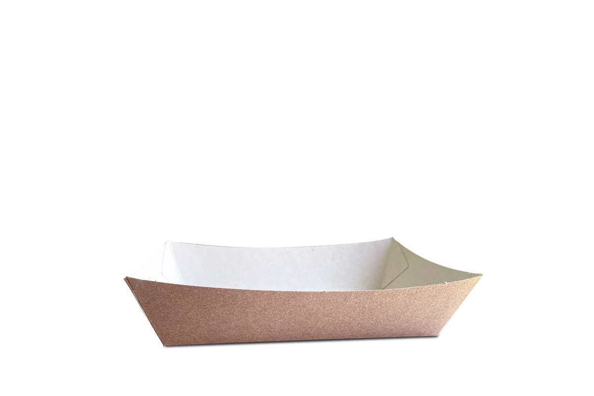 Charola chica cafe, con interior blanco, para alimentos