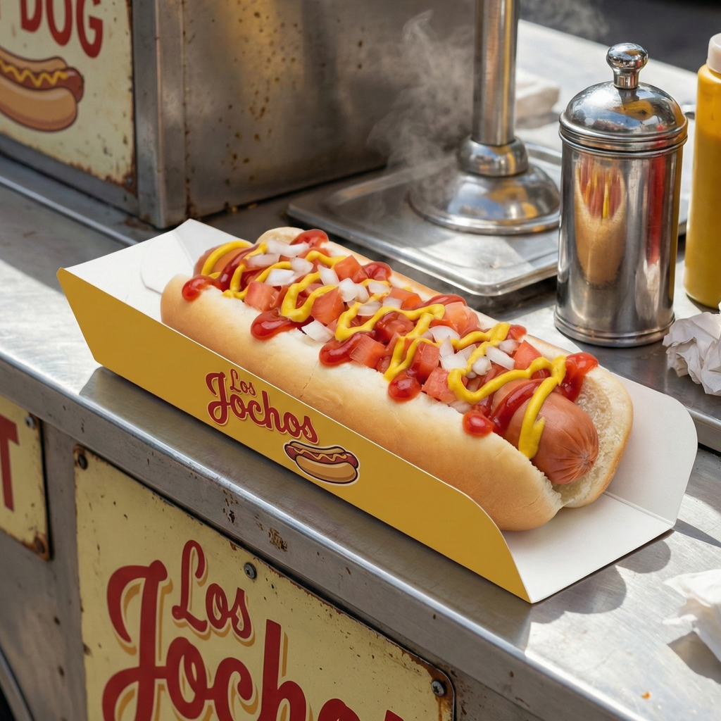 Charola para hot dogs, banderillas y elotes, con impresión personalizada