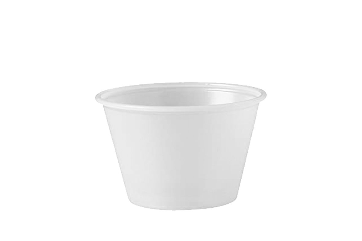 Vasito de Plástico Traslúcido para Salsas y Aderezos, (Soufflé) Marca SOLO® (2,500 pzas.)